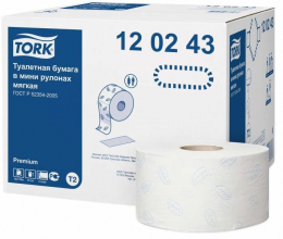 Tork туалетная бумага в мини-рулонах мягкая 2слоя, 1214 листов, 12рул/уп