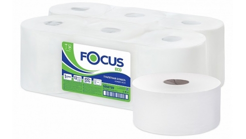 Туалетная бумага в рулонах Focus Eco Jumbo 200m, 1-слой, 200 метров, без перфорации, 12шт/уп
