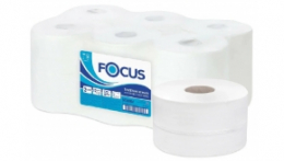 Туалетная бумага в рулонах Focus Mini Jumbo, 2-слоя,168 метров, 1400 листов, без перфорации, 12шт/уп