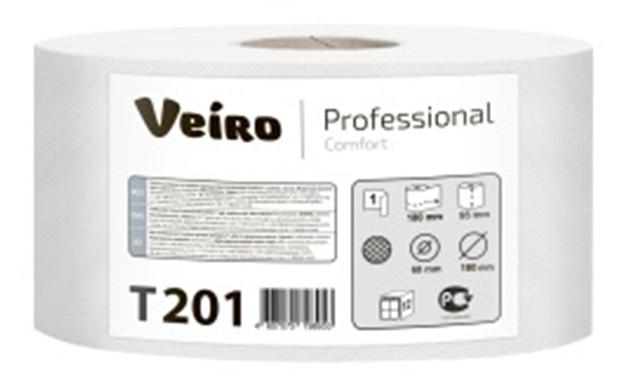 Туалетная бумага в средних рулонах Veiro Professional Comfort, 1 слой, 180 метров, без перфорации